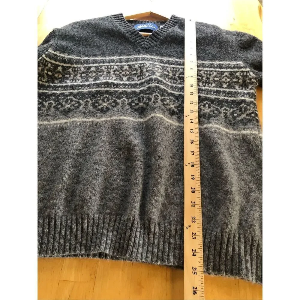 Express Bleus Wool Fair Isle V-Neck Sweater Gray Men’s L